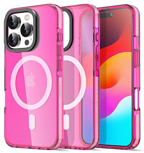 AICase Neon Hot Pink durchsichtig hülle für iPhone 16 Pro Max,kompatibel mit MagSafe,Trendige,Mädchenhafte,ästhetische,Magnetische,Adrette,Bunte,süße,Magnetische,helle Schutzhülle mit MagSafe-Magnet.