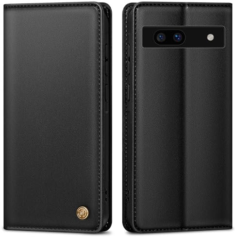 Handyhülle für Google Pixel 7A, Premium Lederhülle Schutztasche Mit Kartenfach, Standfunktion, Klappbar Flip Case, Schwarz