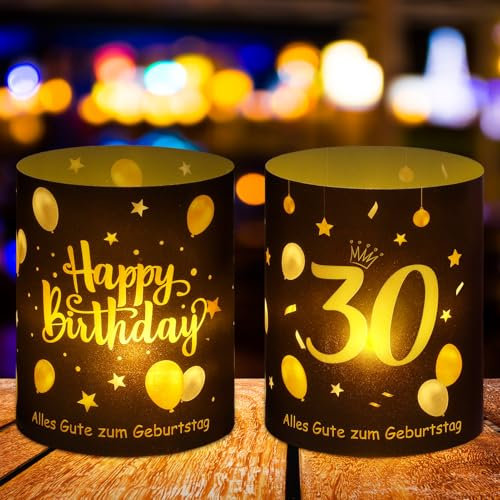 Lvefyti 12 Windlichter Geburtstag Deko, Schwarz-Gold, 30. Geburtstag, Geburtstagskerzen mit Zahlen für Teelichter oder Kerzen