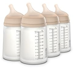 Suavinex, Pack 4 Biberón Anticólico Zero Zero 270 ml con Tetina de Flujo Medio (M) de Silicona, Bebés +3 Meses, Leche Materna, de Fórmula y Líquidos Densidad Media, Compatible Lactancia, Light