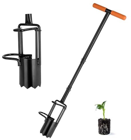 BARAYSTUS Blumenzwiebel-Pflanzgefäß-Werkzeug, langer Griff, Tulpenzwiebel-Pflanzgefäß mit gezacktem Boden und Doppelpedal, weicher T-Griff, robuster Blumenzwiebel-Pflanzgefäß zum Graben von Löchern,