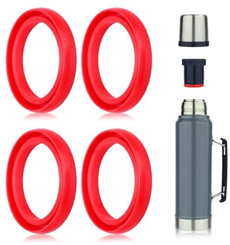 4pcs Silicone Replacement Gaskets Classic for Stanley, Sealing O Ring Gasket for Thermos Lid Compatible with Stanley Classic 20oz 1.0 QT 1.5 QT 2 QT 2.5 QT Vacuum Bottle Stopper (Red)