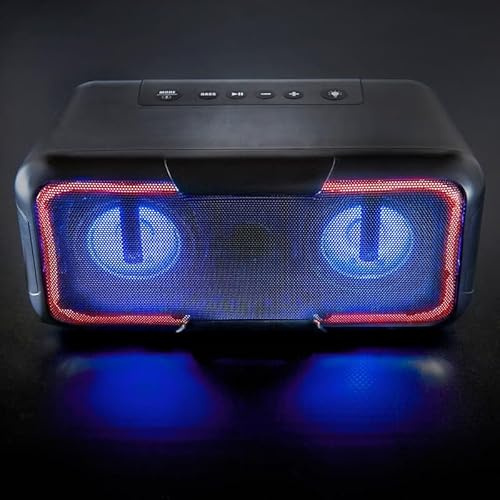 High Power Bass Party Speaker - Features: 60W, High Power Bass, USB Playback, Recharable Built-In Battery, LED Lighting, Microphone & 3.5mm In, Micro USB Charging Cable Included