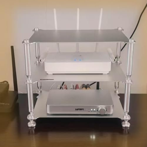 QSPNVFB Mini Audio Rack Tower Desktop HiFi Regal Organizer Metall Medien Schrank Ablageregal Kleines Beistelltisch Amplifier Stereo Komponenten-Rack Stand