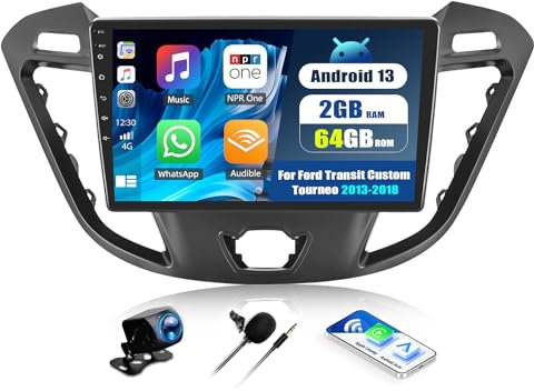 [2G+64G] Android 13 Autoradio mit Bluetooth für Ford Transit Tourio 2013-2018 mit Carplay Android Auto,9“ Touchscreen-Radio mit GPS WiFi FM/RDS EQ Mirror Link+Rückfahrkamera&Mic