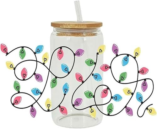 Colorful UV DTF Christmas Tree Cup Wrap Transfer Sticker,Tree and Gingerbread Rub On Transfers for Glass Cup,DIY Glass Ceramic Decals,Waterproof Sticker Trim