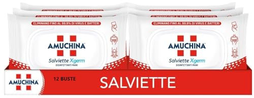 SALVIETTE XGERM DISINFETTANTI PER LE MANI AMUCHINA - BUSTA DA 20 SALVIETTE - CONFEZIONE DA 12 BUSTE