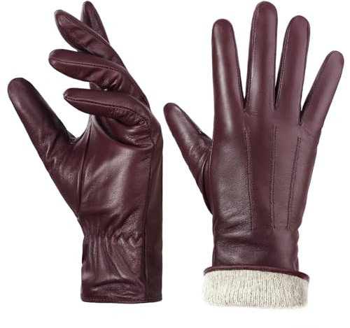 Lederhandschuhe Damen Winter Handschuhe Touchscreen Kaschmir Gefüttert | Warm Echt Leder Handschuhe, Herbst Winter Klassisch Fahrerhandschuhe für Smartphone SMS Autofahren