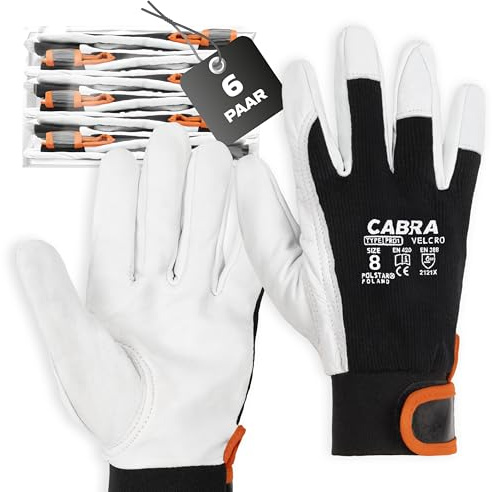 Covent Guantes de trabajo para hombre de cuero talla 8 - Guantes de cuero de cabra EN388 2121X – Guantes de protección para electricistas, empaquetadores y jardineros - Borde de velcro elástico