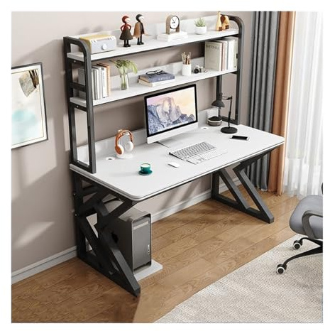 ZIGUIhsou-11 Work Desk Pc Table Desktop Home Desk Hutch All-in-one Combo Hole Board Study Gaming Bedroom Office(White,90x60x170cm)
