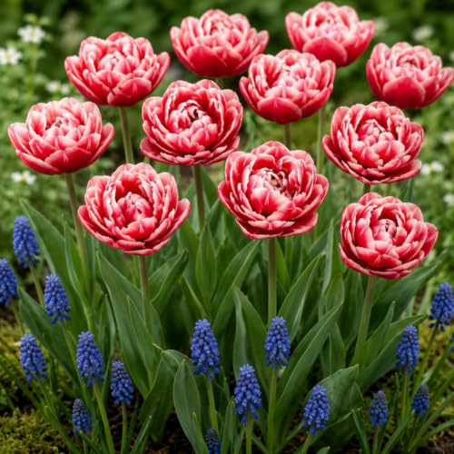 Tulpen & Muscari Blumenzwiebeln Mix Winterhart Mehrjährig - 10 + 30 Stück | Echte Pflanzen aus Holland, für Beete & Töpfe (keine Samen, nicht künstlich)
