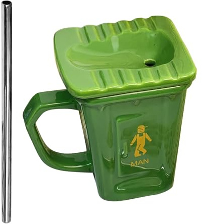 Keramik-WC-Tasse – Kreativer Becher mit Deckel, Keramikbecher mit einzigartigem Design und Strohhalm für Kaffee, Tee oder Getränke | perfektes Scherzgeschenk für Geburtstage, Büro und Kunstsammler