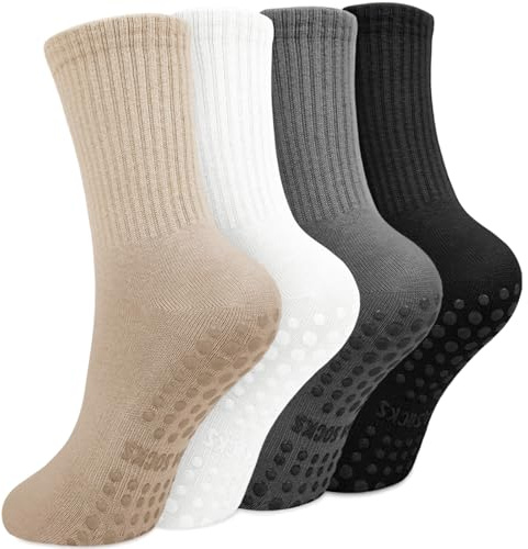 Yikki 4 Paar Pilates Socken Damen, Reformer-Yoga Socken | Rutschfeste weiche für Tanz, Fitness, Fitnessstudio, Ballett, Trampolin, Heim- und Krankenhaus, Einheitsgröße, 35-42