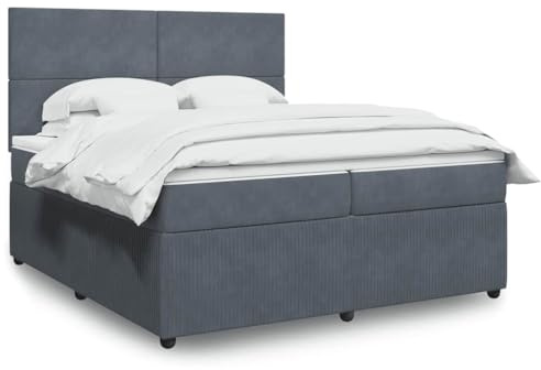 QJBSAVVA Boxspringbett Dunkelgrau 200x200 cm Samt Taschenfederkern 2 Matratzen Höhenverstellbares Kopfteil Modernes Doppelbett für Schlafzimmer Gästezimmer