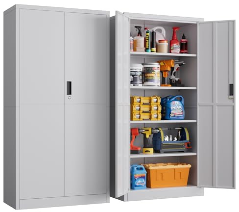 Livoverse Mehrzweckschrank, Stahl-Aufbewahrungsschrank,Metall Aktenschrank Abschließbar mit 2 Türen,180 * 80 * 40cm,Werkzeugschrank, verstellbare Ablagen, Garage, Büro, Wohnzimmer,Weiße