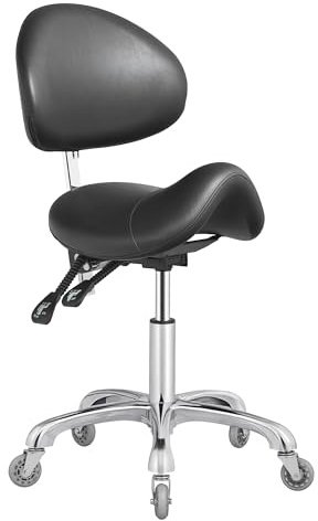 TIMARIZE Ergonomic Saddle Stool with Adjustable Height & Backrest, 360° Swivel Rolling Wheels for Office, Dental, Salon Spa, Tattoo - Support for Estheticians, Stylists & Professionals