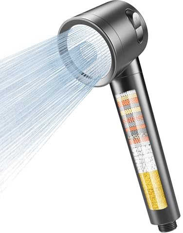 PWERAN High Pressure Shower Head with 18-Stage Filtration, 3 Spray Modes | Hard Water Filter, For UK Low Pressure, Water Saving Handheld Massage, Removes 99% Residual Chlorine, Softens Skin, Grey