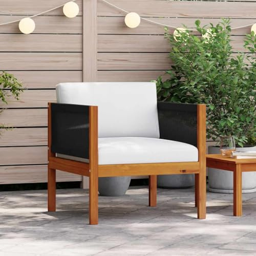 kithwjll Gartenstuhl Akazie Massivholz, Cremeweiß Kissen, Seil-Design, 65x65x60cm, Wetterfest, Robustes Outdoor Sofa für Balkon, Terrasse, Garten Lounge