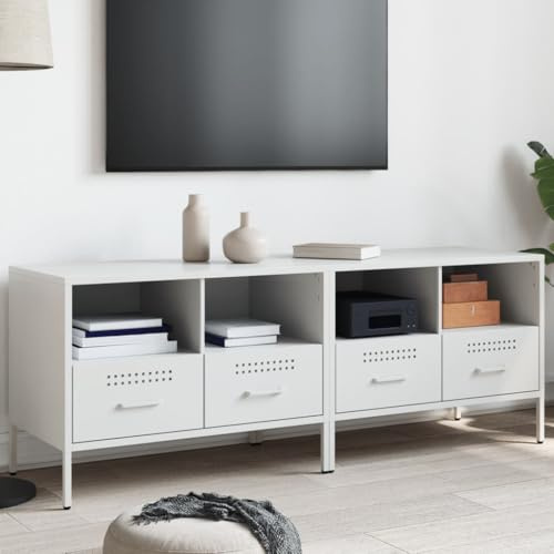 Mimdixy Lot de 2 armoires TV modernes, en acier, blanc, 68 x 39 x 50,5 cm, meuble bas sur pied