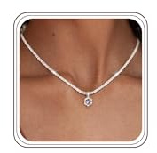 Maynor Birthstone Necklace for Women, 925 Sterling Silver Necklace with CZ Pendant, 12 Birthstone Colours, Adjustable Silver Chain, Personalised Choker Jewellery Birthday Gift for Women & Girls