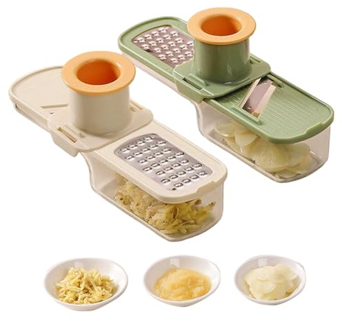 Rebanador de ajo fino, 2 rebanadores de ajo, molinillo multifuncional 3 en 1 con protector de mano y recipiente, fácil de usar y limpiar para cocina, cebolla