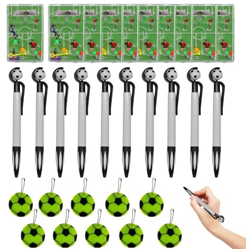 CZAYEFNH Set Collezione a Tema Calcio 30 Pezzi – Penne a Sfera, Portachiavi e Giochi Calcio, Gadget per Feste, Ufficio e Regali per Tifosi