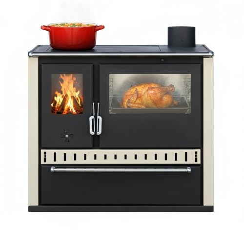 ALAZ GTM Kaminofen Holzofen 15 kW – Elfenbein (Ivory White) – Dauerbrandofen mit Kochfunktion – Kaminheizung Holzofen für Haus oder Hütte