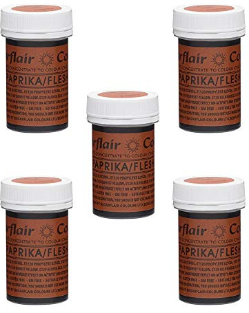 Sugarflair Spectral Paprika/Flesh Food Colouring Paste, Highly Concentrated for Use with Sugar Pastes, Buttercream, Royal Icing or Cake Mix, Vibrant Colour Dye - 25g (Pack of 5)