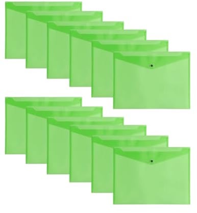 Pack of 12 Green Janrax A3 Wallets – Strong Polypropylene Document Folders with Press‑Stud Fastening, Holds 150 Sheets
