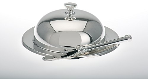Tischkultur Butterdose mit Glaseinsatz & Buttermesser versilbert H 4,5cm D 12,0cm