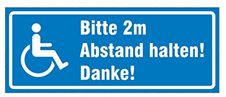 Aufkleber Rollstuhl, Bitte 2m Abstand halten!, Hinweisschild, 20 x 8 cm