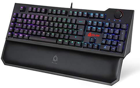 Klim Vidi Mechanische Tastatur mit Handballenauflage + DE + Ergonomisches, schnelleres Tippen + Rote Schalter Gaming-Tastatur + Multimedia-Steuerung und extra USB-Ports + Für PC Mac PS4 Xbox One PS5