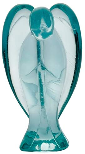 mookaitedecor Edelstein Blau Glas Engel Figur Deko, Handgeschnitzt Heilstein Schutzengel Statue für Talisman Glücksbringer Fengshui Dekoration, 70-75 mm Hoch