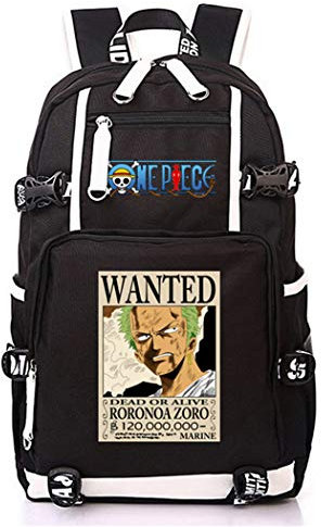 WANHONGYUE One Piece Roronoa Zoro Anime Backpack Mochila Escolar Estudiante Bolso de Escuela Mochila para Portátil Negro-9