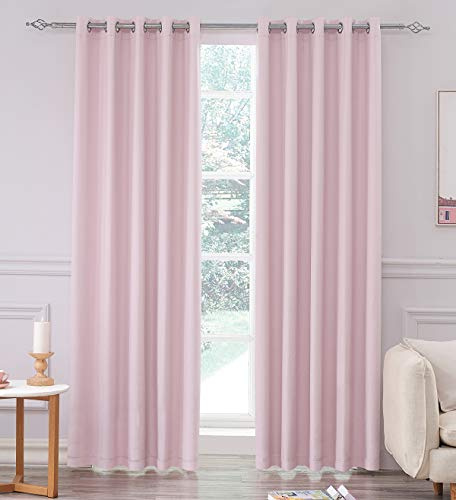Coastline Super Soft Matt Satin 100% Thermal Blackout Blush Pink Eyelet Curtain Window Treatment Drapes 2 panels for Bedroom, Livingroom, Kids Nursery Room W46 x L54 inch