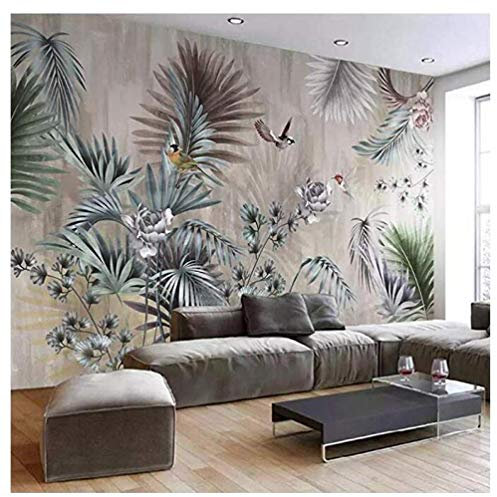 Papier Peint Personnalisé Taille Classique Art Mural Plante Feuilles Rétro Salon Canapé Tv Fond Mur Peinture Fond D'Écran Pour Chambre Murs 3D, 210 * 245Cm