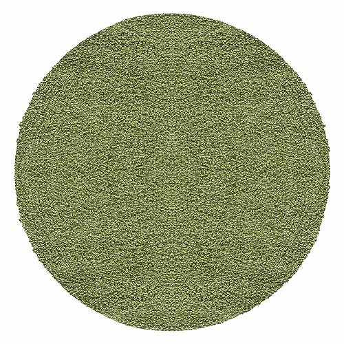 HomebyHome Teppich Rund Hochflor 80 cm Rund - Shaggy Teppich Wohnzimmer Grün Extra Weich und Flauschig - Langflor Teppiche für Schlafzimmer, Küche, Flur - Carpet, Halı, Kilim