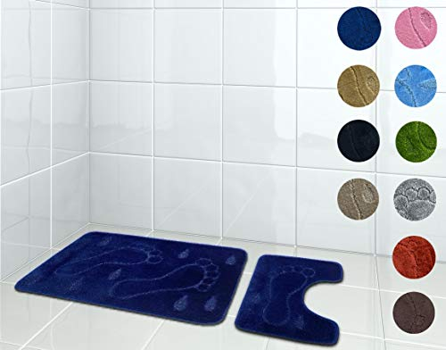 Northam Delfin/Fußabdruck Badematte | Badvorleger rutschfest | waschbar und rutschfest | Badezimmerteppich | Flauschige Bodenmatte für Dusche Toilette WC (Blau)