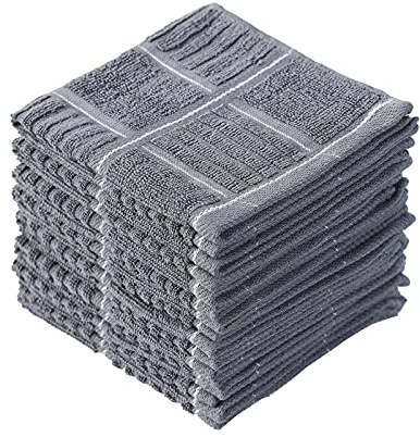 Glynniss Kitchen Dish Cloths for Washing Dishes, Cotton Dish Rags for Drying Cleaning, Pack of 8 Dishcloths (Grey, 12x12 inches)