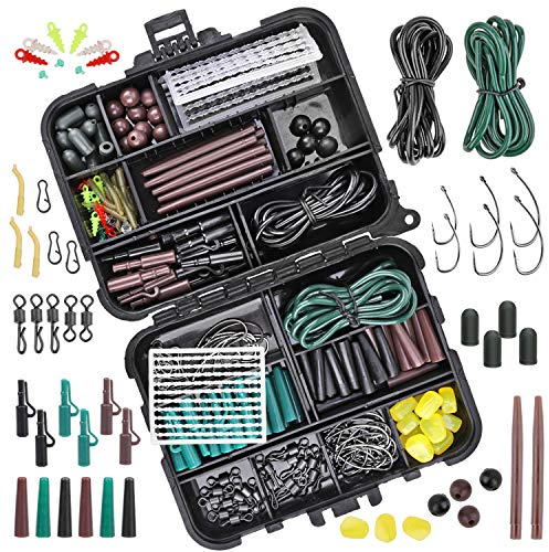 282pcs Leurres de Pêche Kit, Portable D'appâts de Pêche à la Carpe Tackle , Perles de Pêche,Longe, Grains de Maïs, Tubes en Caoutchouc, Clip de Sécurité - Pêche Leurre Kit avec Boîte