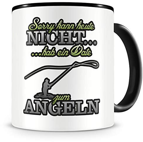 Samunshi® Angler Tasse mit Spruch Date zum Angeln Geschenk für Angel Fans Kaffeetasse groß Lustige Tassen zum Geburtstag schwarz 300ml