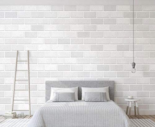 Papier Peint Panoramique Briques Gris Clair Papier Peint Intissé 3D Tapisserie Poster Murale Décoration Chambre Salon