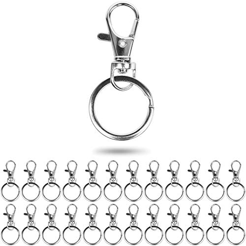 Karabinerhaken Schlüsselanhänger mit Schlüsselringen, 24 Pack, mit 24 x 10 mm D-Ring Karabiner Haken und 24 x Ø 25 mm Spaltring, Taschenkarabiner 360° Grad drehbarem Schlüsselring, Metall Ringe