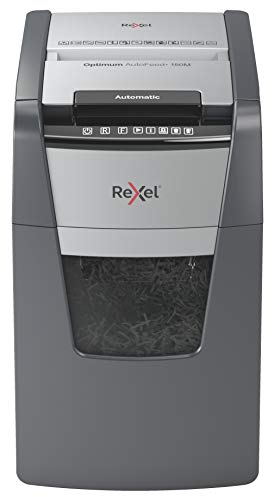 Rexel Optimum AutoFeed+ 150M Automatischer Aktenvernichter CH, 150 Blatt, Sicherheitsstufe P5, Mikroschnitt, für kleinere Büros, 44 Liter Abfallbehälter, mit Schweizer Netzstecker, 2020150MCH