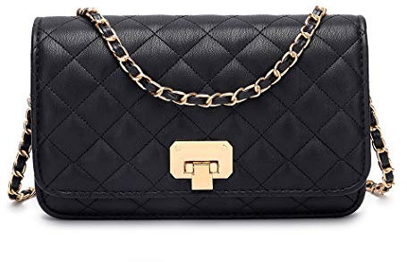 HAKSIM Damen Schultertasche gesteppt Crossbody börse täglich Designer Gitter Leder Abendtasche Kette Tasche, Schwarz (schwarz), Small