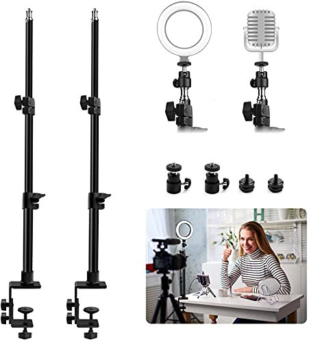 Obeamiu 2 Stück C-Klemm-Schreibtischhalterung Lichtständer mit 6.35 mm Kugelkopf und Blitzschuh-Adapter, 53.3 - 114.7 cm verstellbare Tischhalterung für DSLR-Kamera, Ringlicht, Mikrofon, Webcam