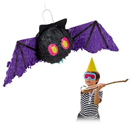 Relaxdays 2 x Pinata Fledermaus, zum Aufhängen, Kinder & Erwachsene, Geburtstagspinata, Halloween, zum Befüllen, Papier, schwarz