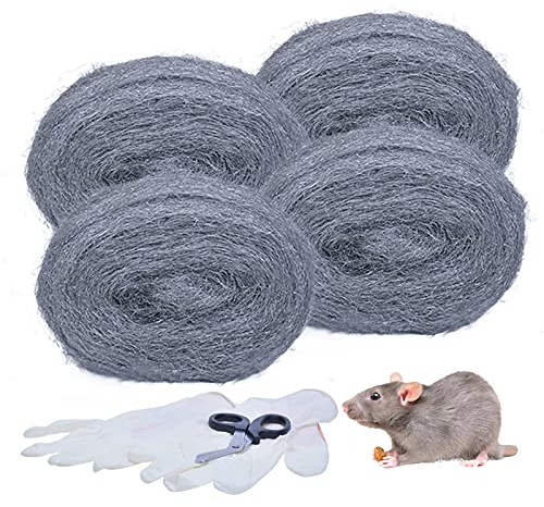 4 Stück Stahlwolle gegen Mäuse, 3m gegen Nagetiere feine Stahlwolle mit Schere, einfach zu Schneiden Steel Wool Nagerstop Mäuseabwehr für Löcher, Wand, Garten
