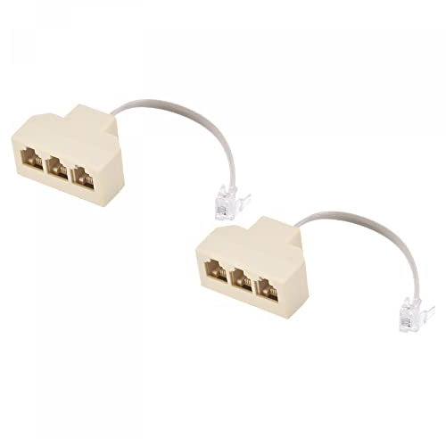 sourcing map Phone Jack Splitter 6P4C Male to 3 Female Way Socket Adapter Telephone Line Splitter with Telephone Extension Cord 2 Pack
