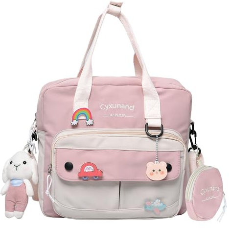 Cute Bags For School Kawaii Japanese Bag Multifunction Laptop,Aesthetic Backpacks for Teen Girls Kids Messenger Lunch Totes, Pink, L, Cute
